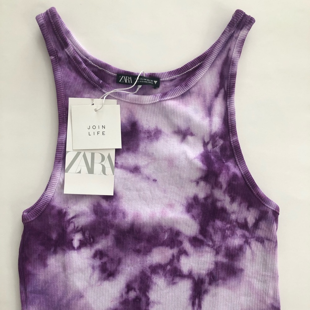 SOLD NEW Purple Tie Dye Zara Ribbed Crop Tank Top